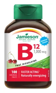 JAMIESON VITAMÍN B12 METYLKOBALAMÍN 1000 MCG RÝCHLOROZPUSTNÉ TABLETY S PRÍCHUŤOU ČEREŠNE 100TBL.